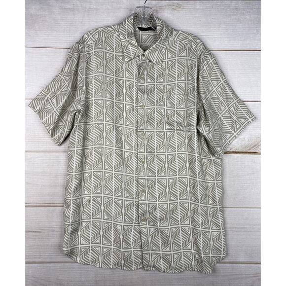 Axist Shirt Mens M Light Brown Geometric Print Hawaiian Button up Rayon Beach - Picture 1 of 8